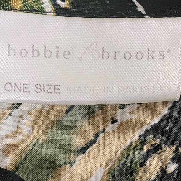 Bobbie Brooks Vtg Green Black Gold Abstract Stripe Cinch Waist Poly Kaftan OSFM - Picture 15 of 16